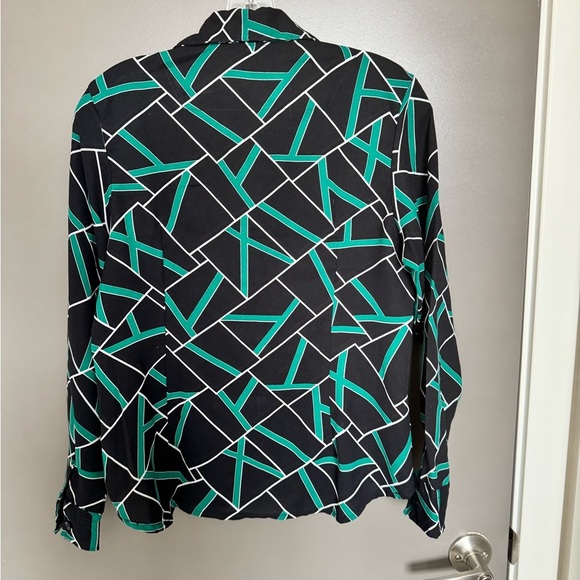 Long Sleeve Green, Black, White Print Button Up Blouse - Picture 6 of 6